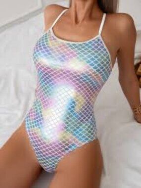 New Shiny Backless Mermaid Iridescent Fishscale Bathing Suit XXS